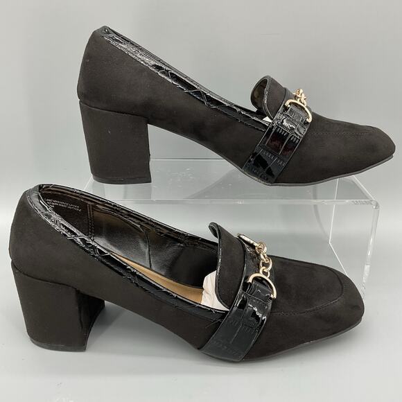 NEW Karen Scott Women’s Qwynn Buckle Faux Suede Block Heel Pumps Black Size 9.5M - Picture 1 of 10